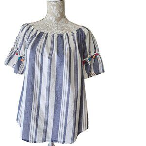 Promesa Women`s Boho Striped Top White /Blue Stripes M